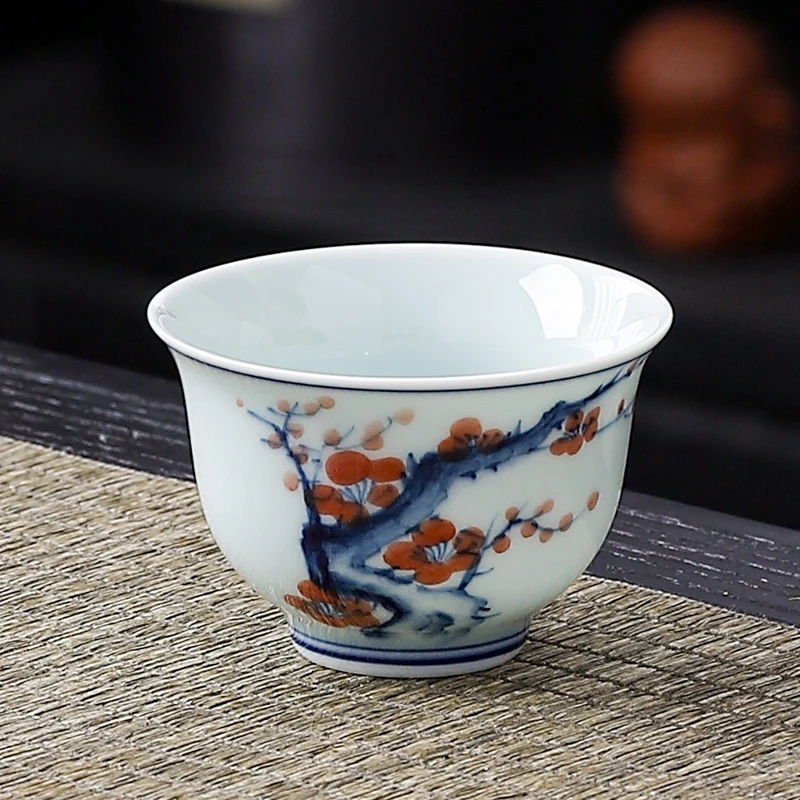 青花瓷手绘50-70ml茶杯复古釉下彩主人杯中式功夫泡茶品茗杯家用