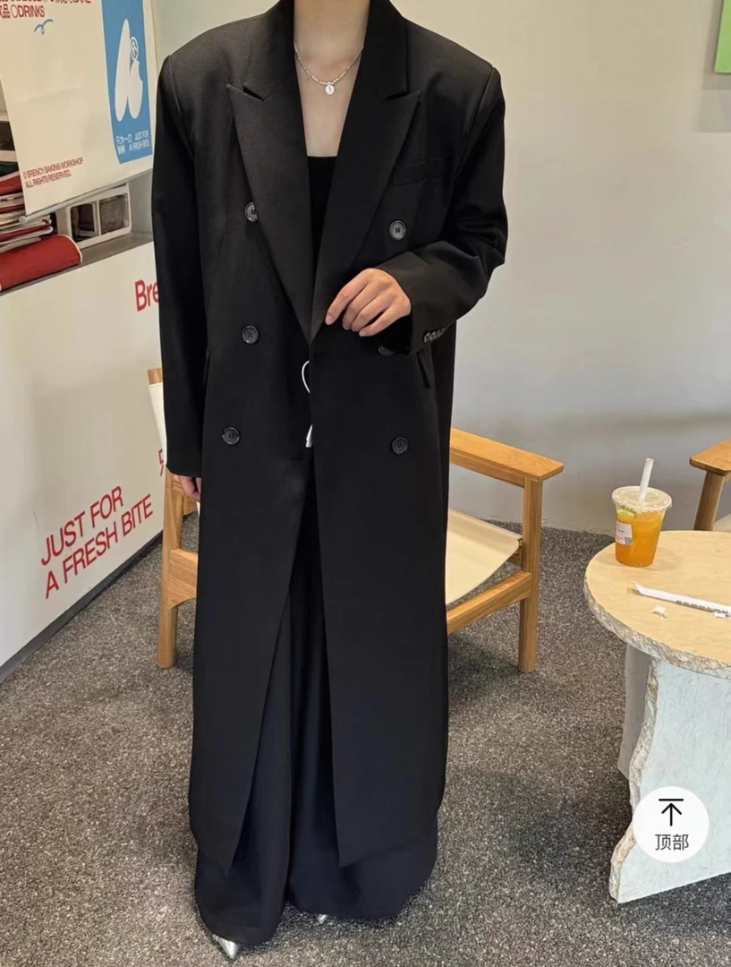 网红小众款韩版宽松气质百搭长款西装外套时尚设计感