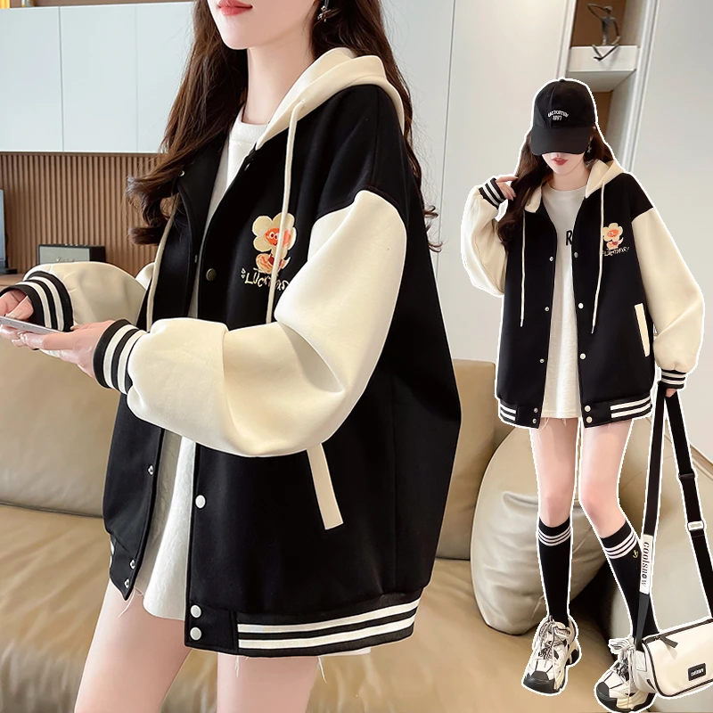 美式复古棒球服外套女2025春秋新款爆款初高中学生大童宽松夹克