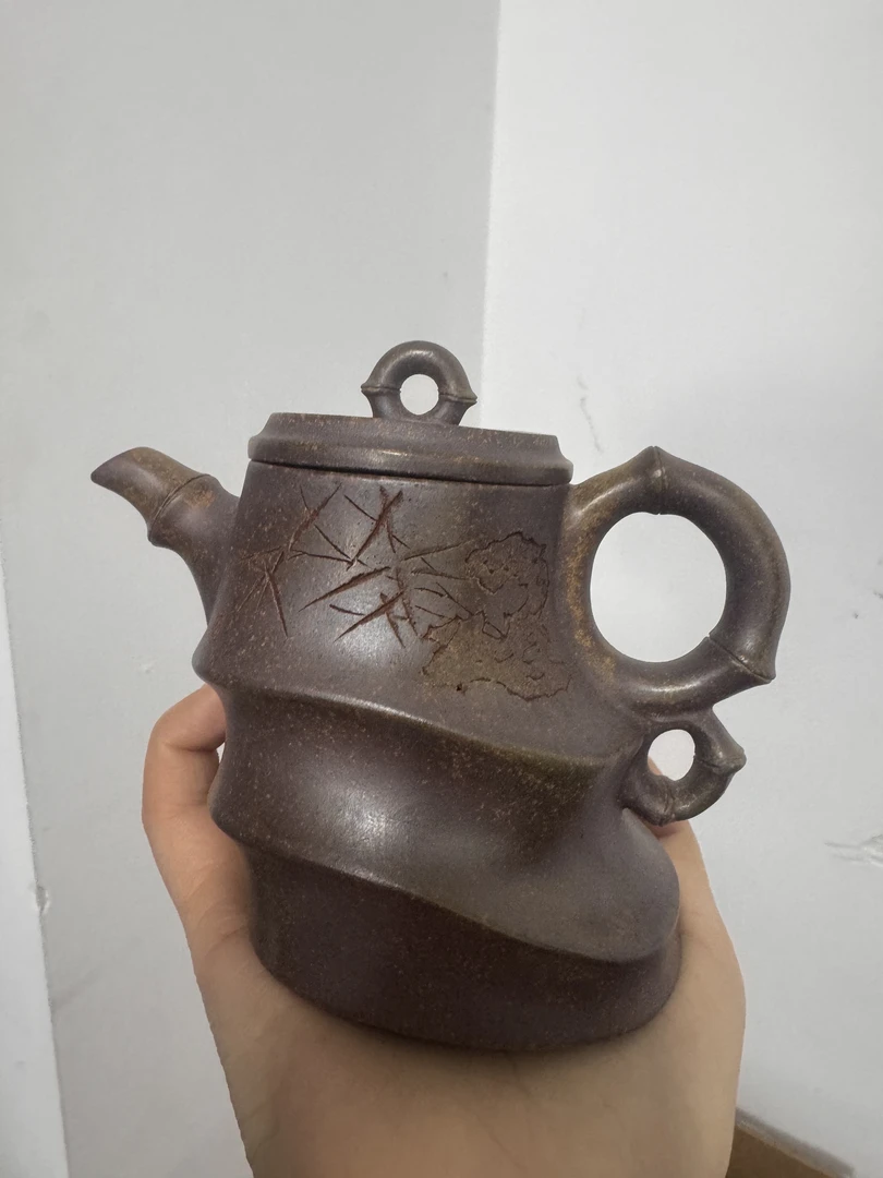 宜兴紫砂壶节节高龙骨金砂手工茶壶竹设计功夫茶具竹节壶柴烧