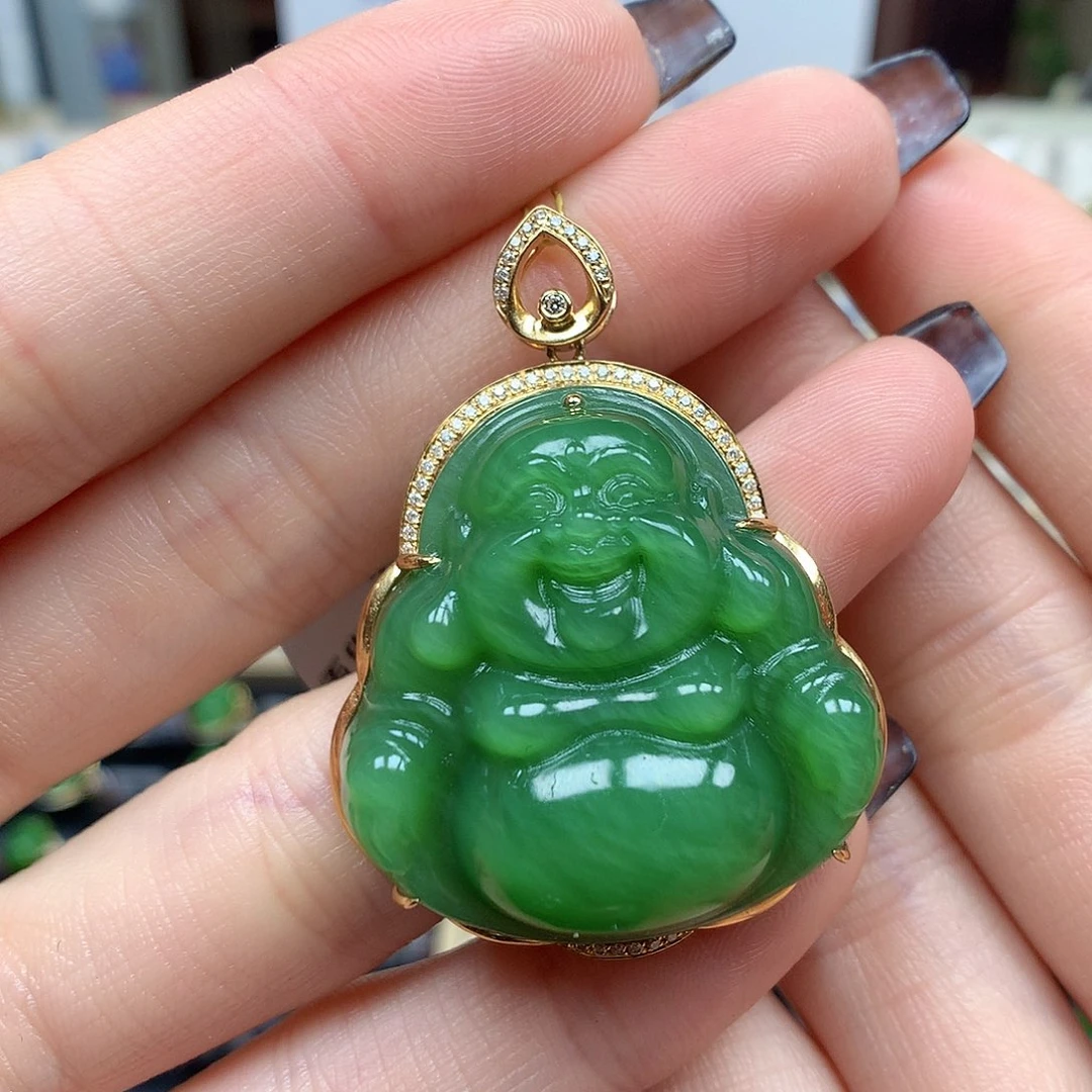 和田玉18K金镶嵌颈饰28×30