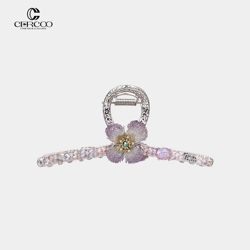Cercoo/奢蔻花澜紫韵复古国风时髦精致超大号抓夹高马尾爪夹发夹