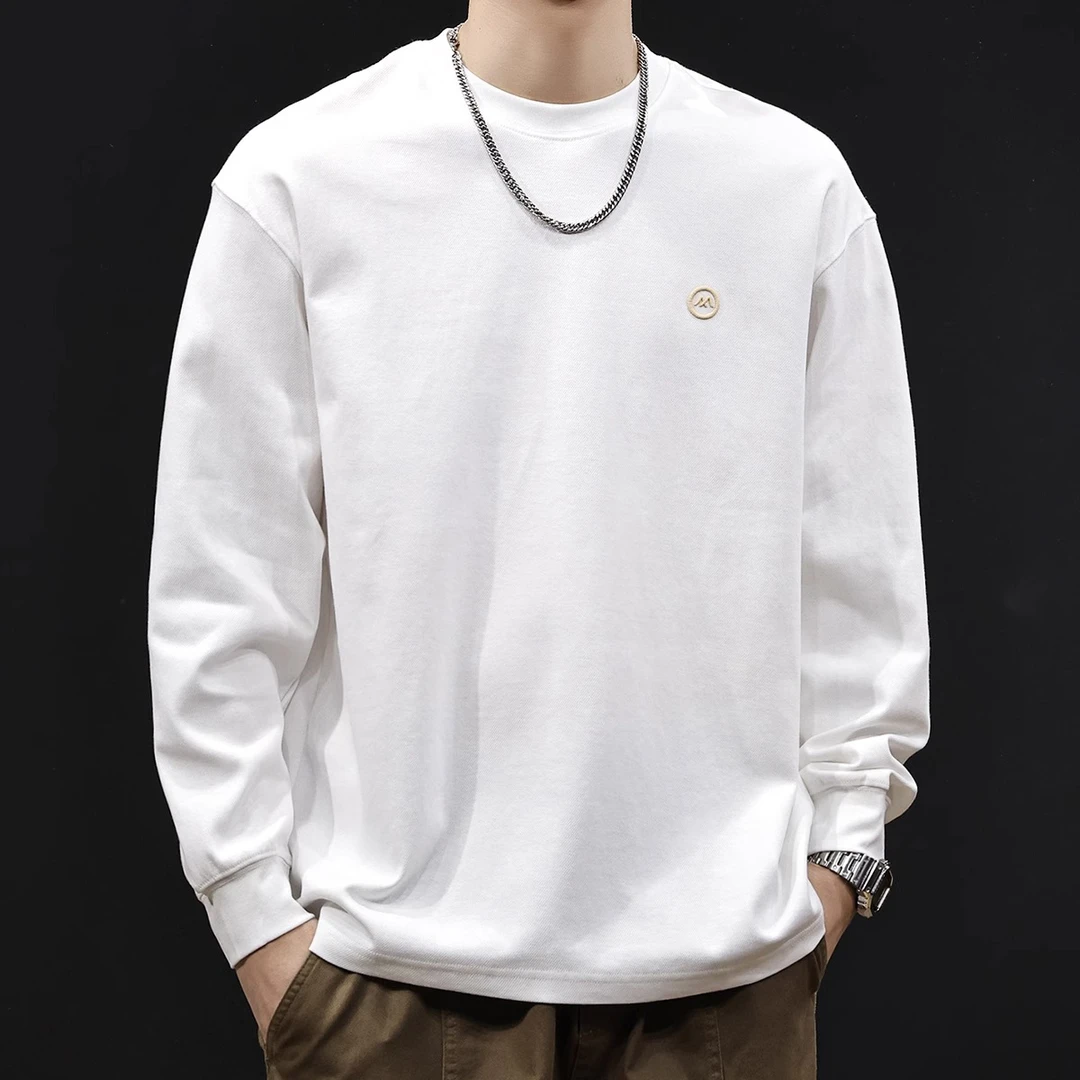 LEIGHZ/雷茨长袖t恤男2025新款潮流白色百搭内搭打底春季衣服圆领
