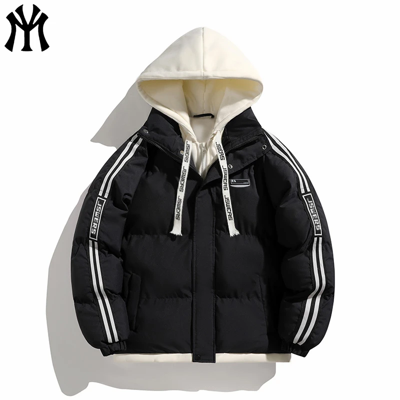 MY假两件棉服男款冬季宽松休闲加厚保暖棉衣外套日系潮流连帽棉袄