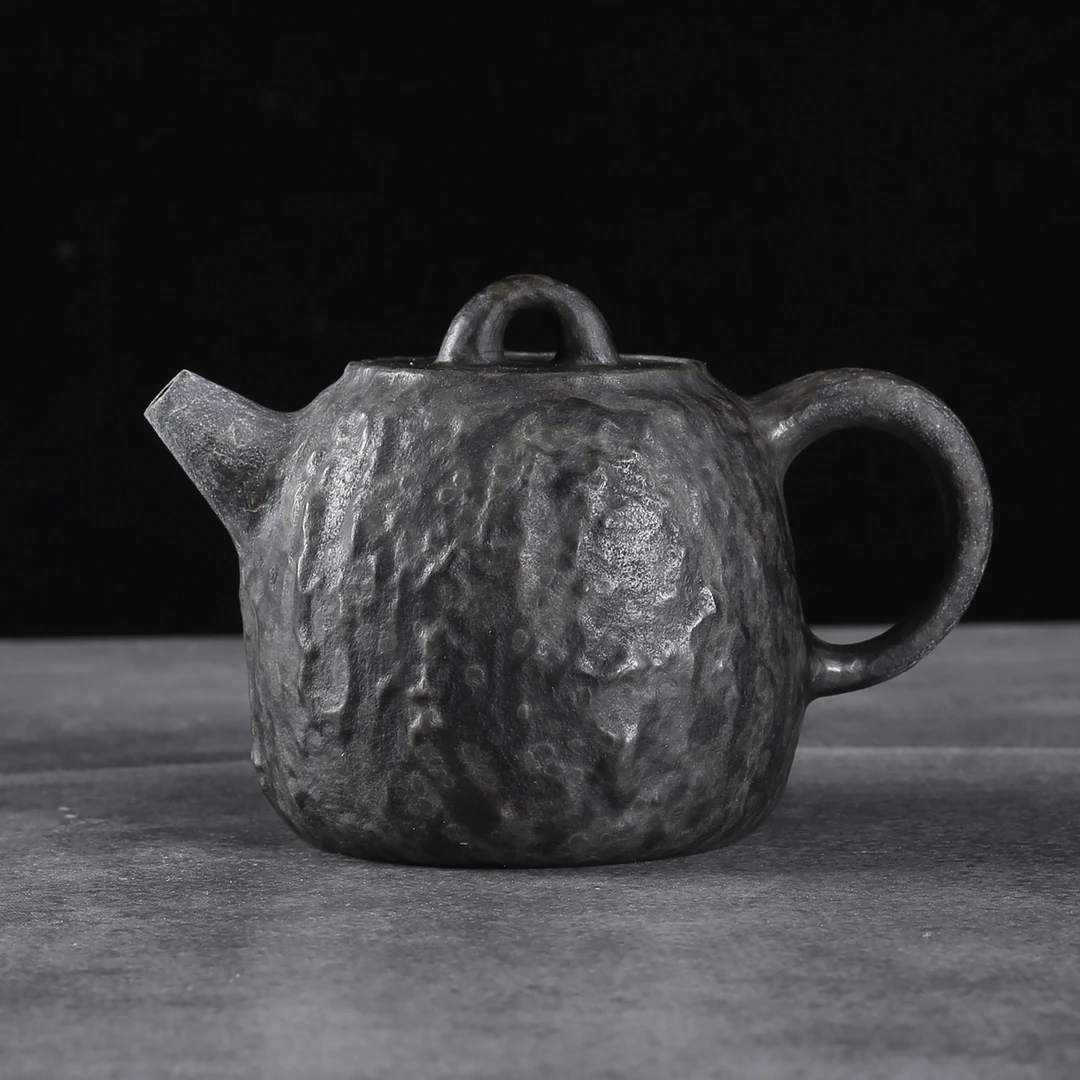 岩意茶具安化天然冰碛岩高端石头泡茶壶家用手工雕刻肌理面秦权壶