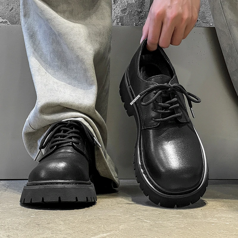 Cleanfit德比鞋男士厚底增高黑色哑光英伦风商务休闲正装德比皮鞋