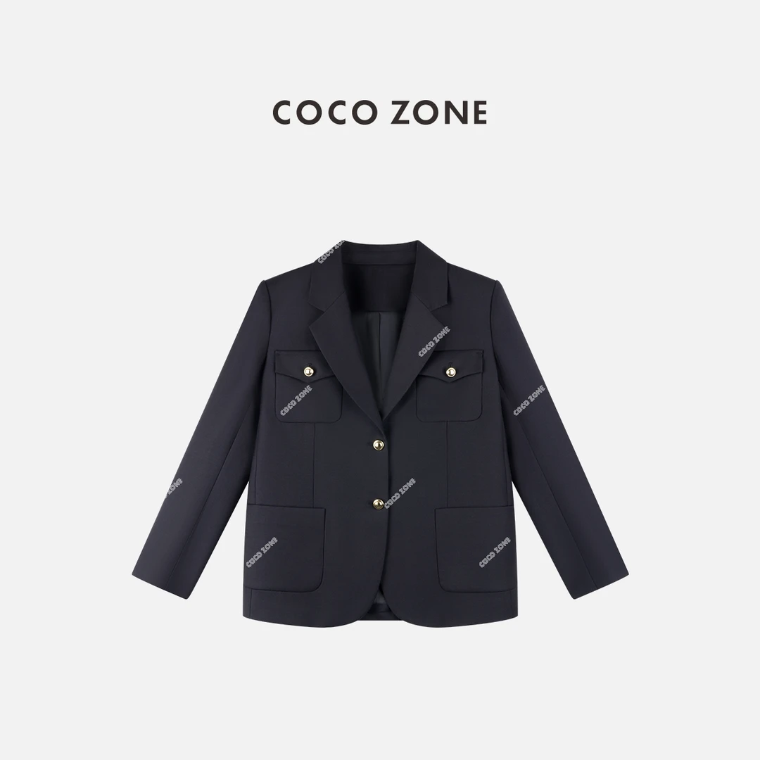 COCO ZONE刘一一 100绵羊毛学院风女士翻领西装外套CC1C1814