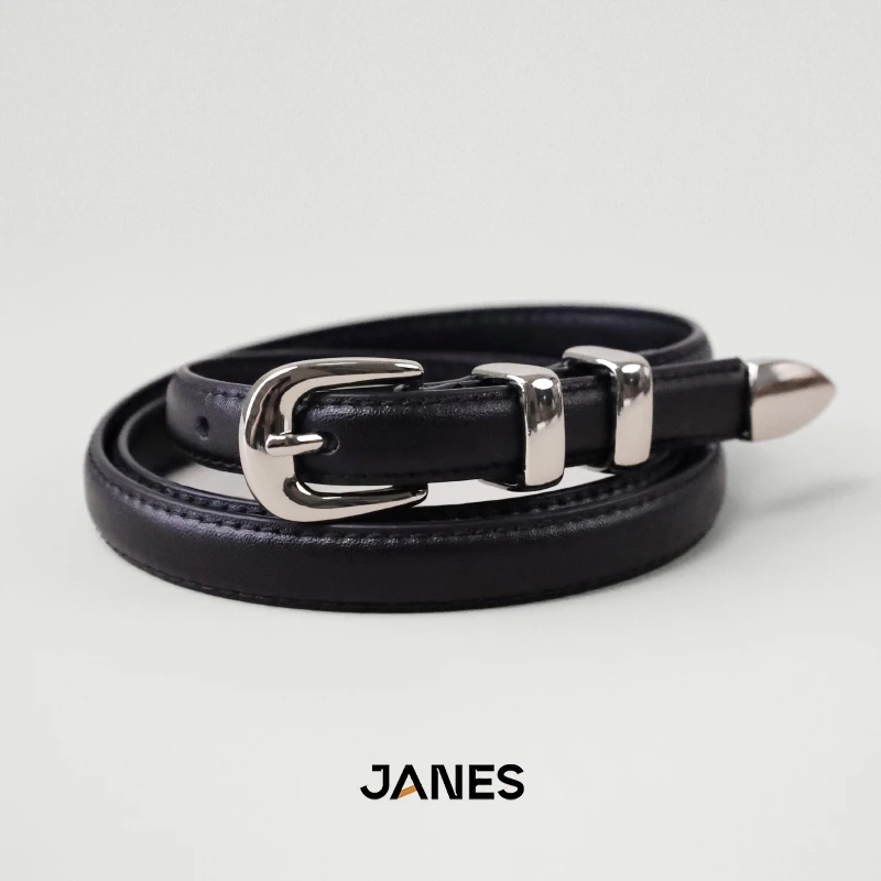JANES银扣细腰带女士真皮皮带百搭装饰牛仔裤西裤牛皮皮带女款