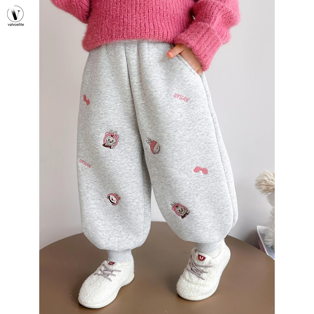 VALVOELITE女童加绒卫裤秋冬季中大童裤子洋气宝宝加厚保暖休闲裤