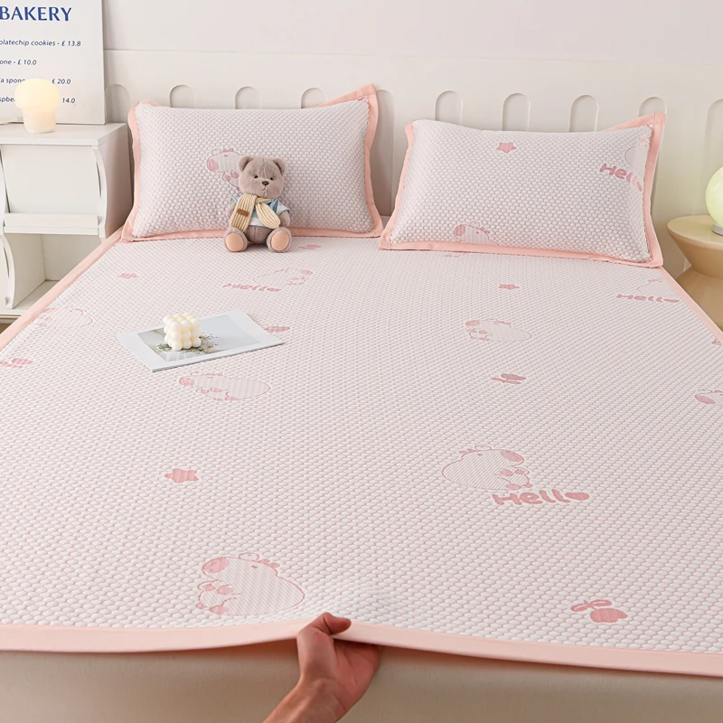 A类凉豆豆平铺床裙款凉爽透气冰丝软凉席三件套床笠舒适可机洗