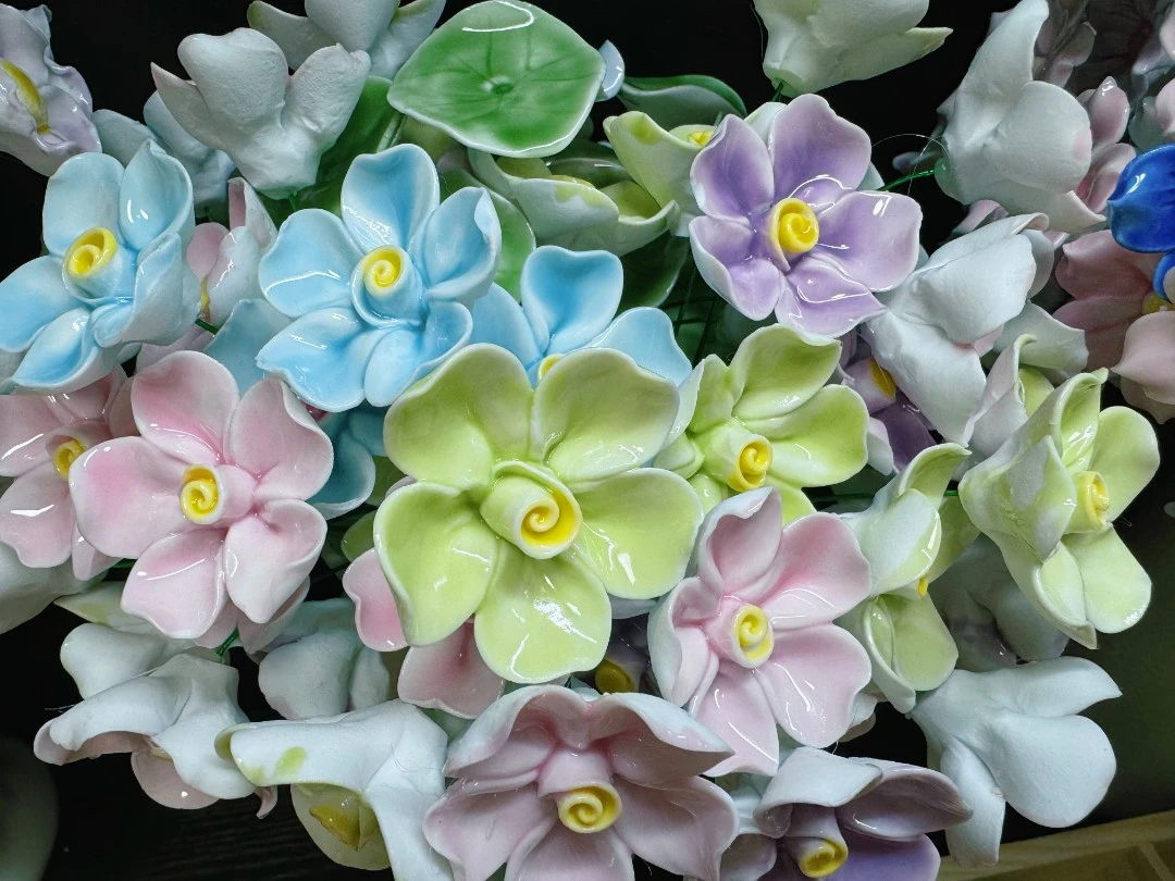 （单层直播自选）景德镇手捏陶瓷花装饰摆件