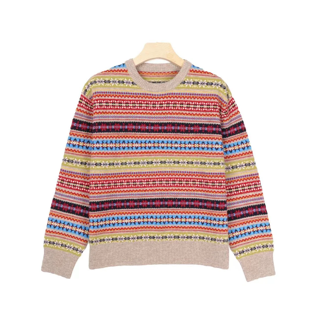 【糯】双袖编织长袖针织百搭女士宽松羊毛衫圆领秋冬