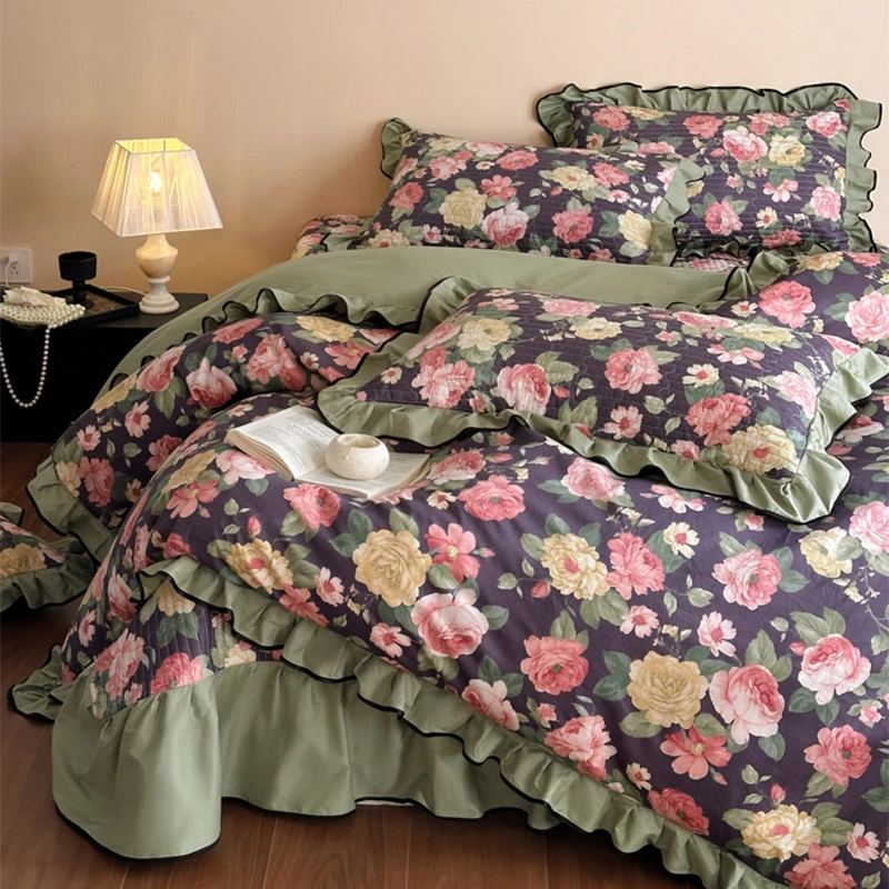 纯棉床盖四件套2025新款全棉法式床盖款四件套小碎花清新ins风