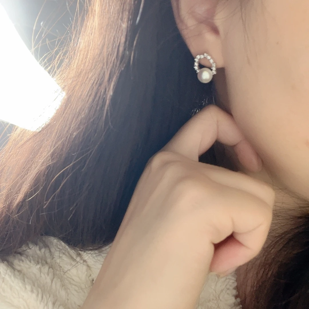 淡水珍珠银S925镶嵌耳饰