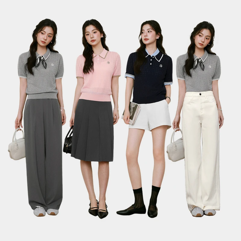 【微风POLO】诗凡黎莱赛尔撞色针织衫韩系绞花毛衣短袖女7G3130571