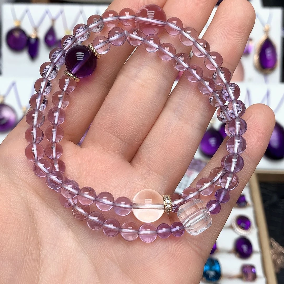 双圈手链仙女紫未镶嵌紫晶凉*冰
