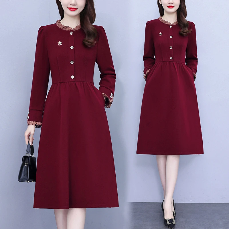 2025长袖磨毛时尚气质遮肚子收腰显瘦女人范宝藏衣橱女装连衣裙