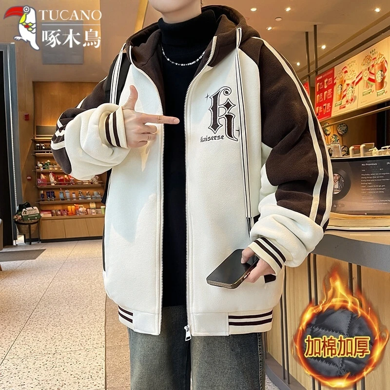 啄木鸟冬季新款加棉加厚奥粒绒棉衣韩版保暖棉服外套男青少年学生