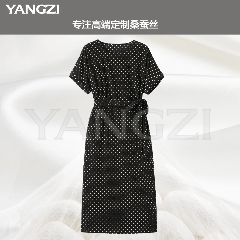 漾姿夏季新款时尚经典波点款弹力缎桑蚕丝连衣裙 XGX255-25923