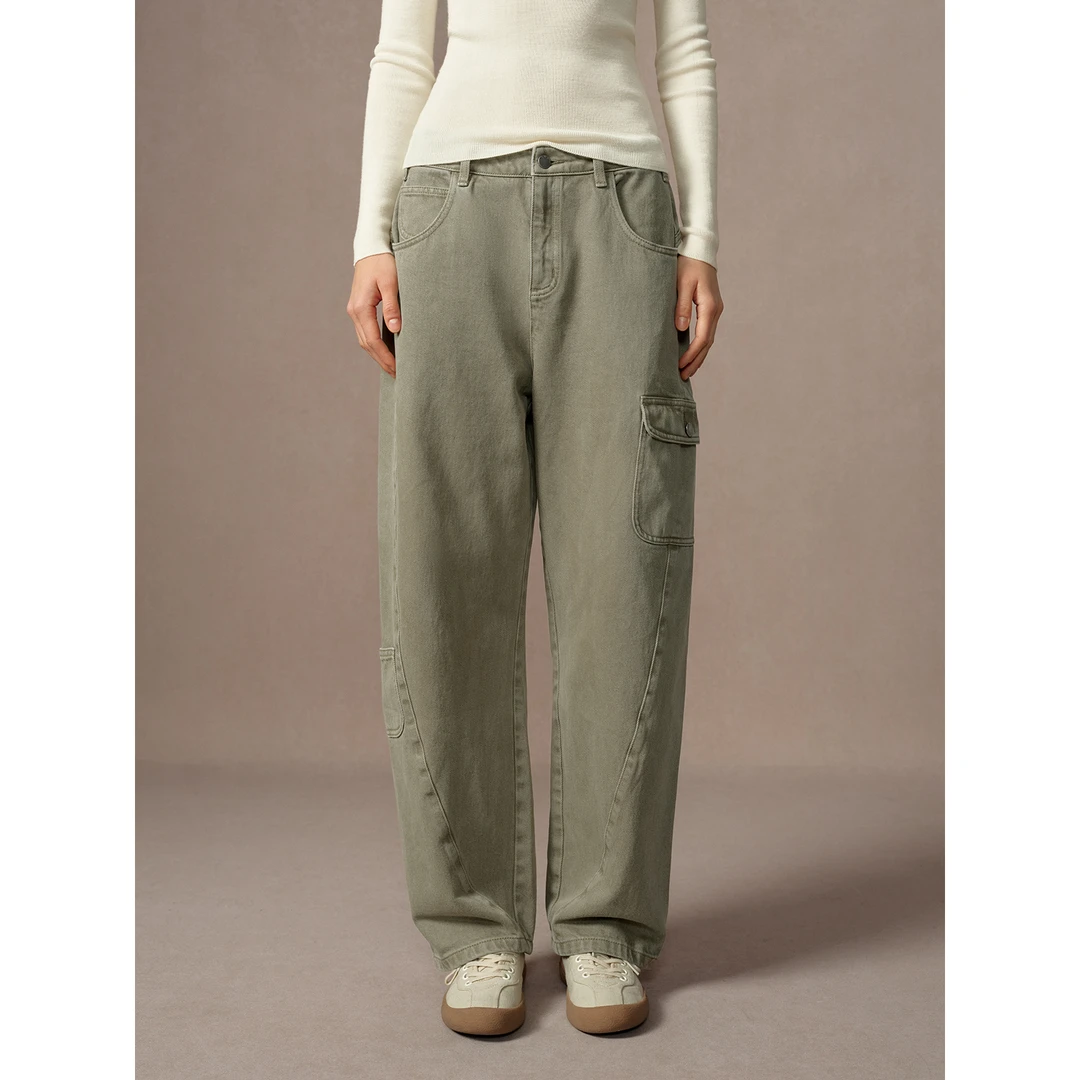 华吉言/HUAJIYAN【苔原】进口丹宁面料雾感磨白肌理工装牛仔长裤