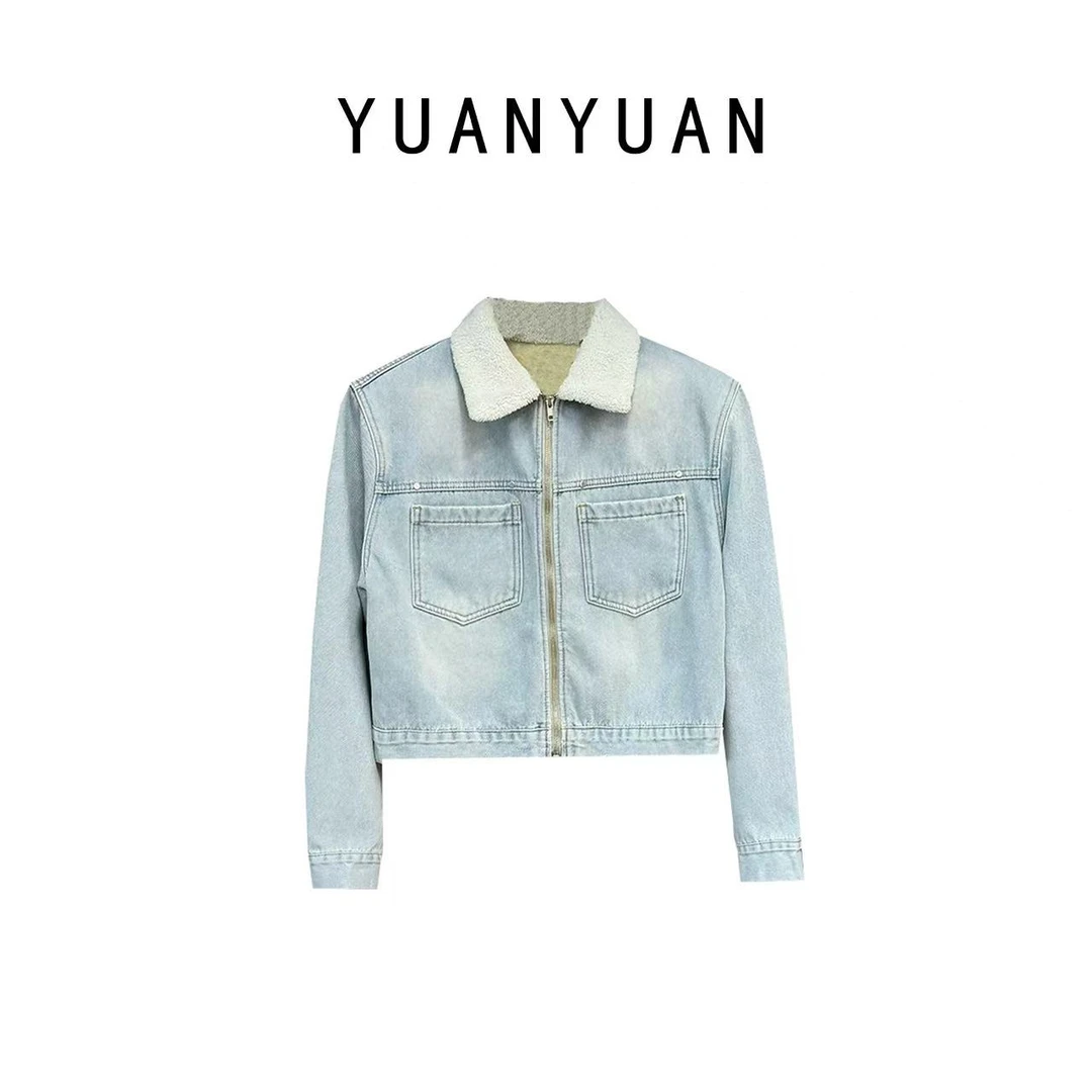 媛媛推荐【新感觉】牛仔蓝色时尚休闲百搭春季设计师外套C006