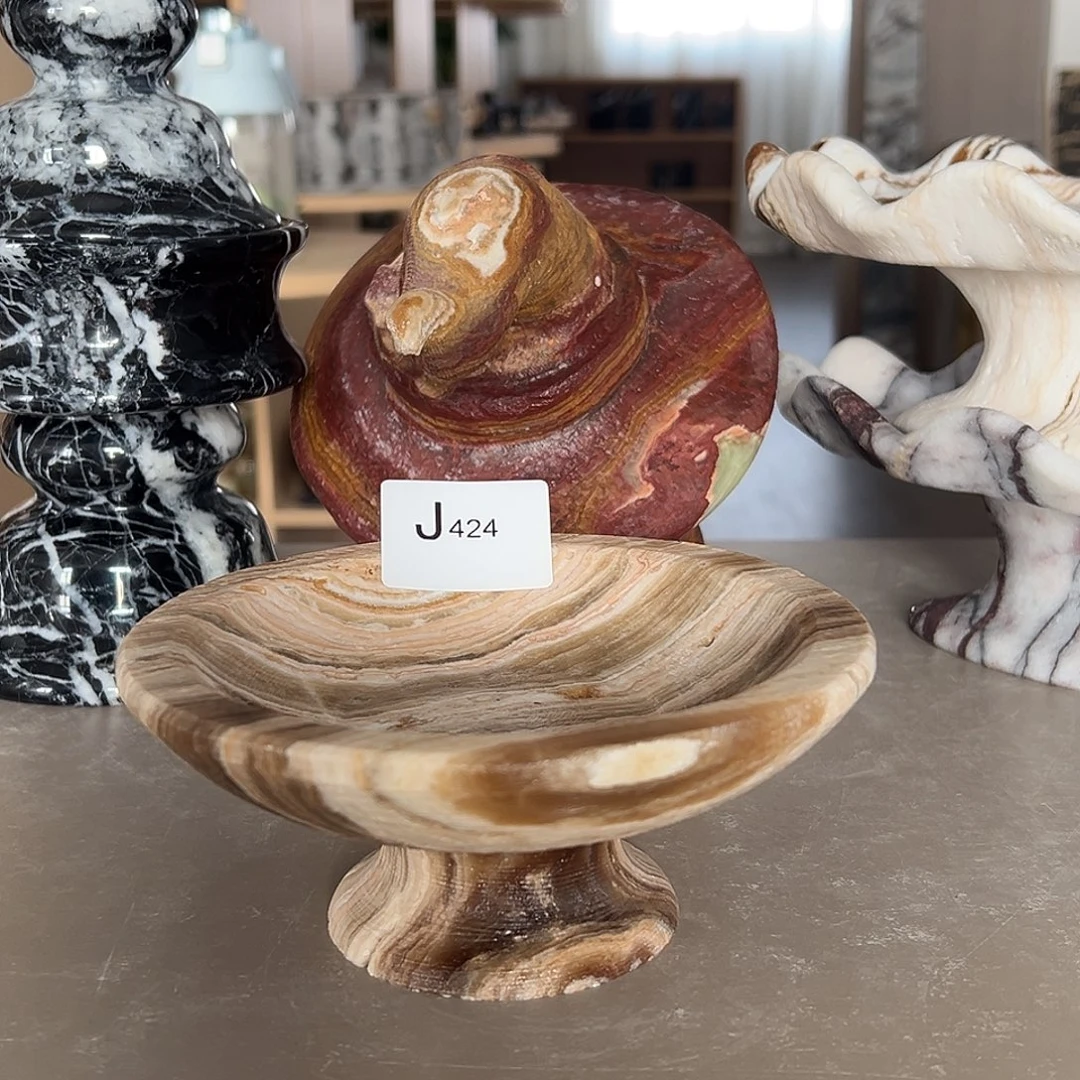 石材J424云中玉高脚果盘