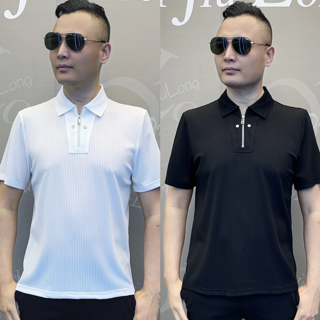 【帝九龙】25年春夏新款时尚轻奢欧韩休闲男装翻领半袖76016