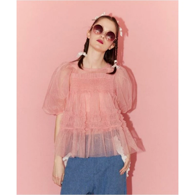 【MonTendre】 夏季新款 C 时尚百搭简约泡泡袖上衣衬衫甜美衬衣