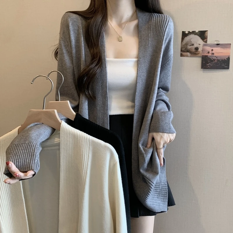 拉夏贝尔针织开衫女2025秋季新款宽松显瘦外穿慵懒风韩版长袖上衣