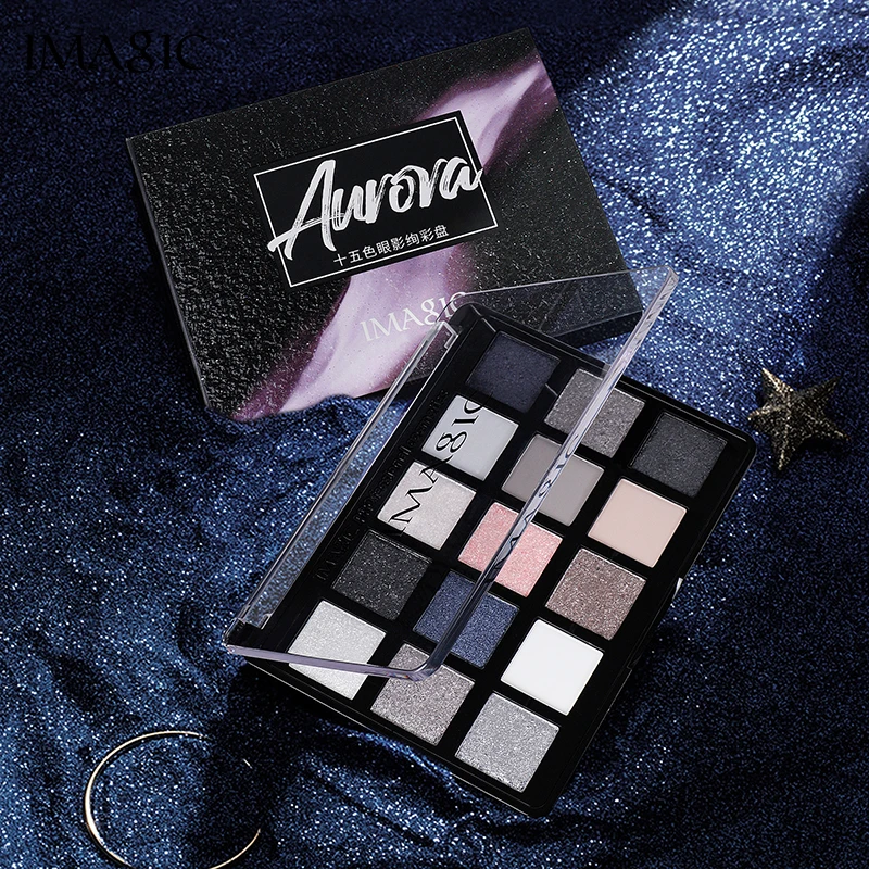 （灰色）IMAGIC 15色极光眼影盘酷黑烟熏冷色显白贴合肤色学生平价