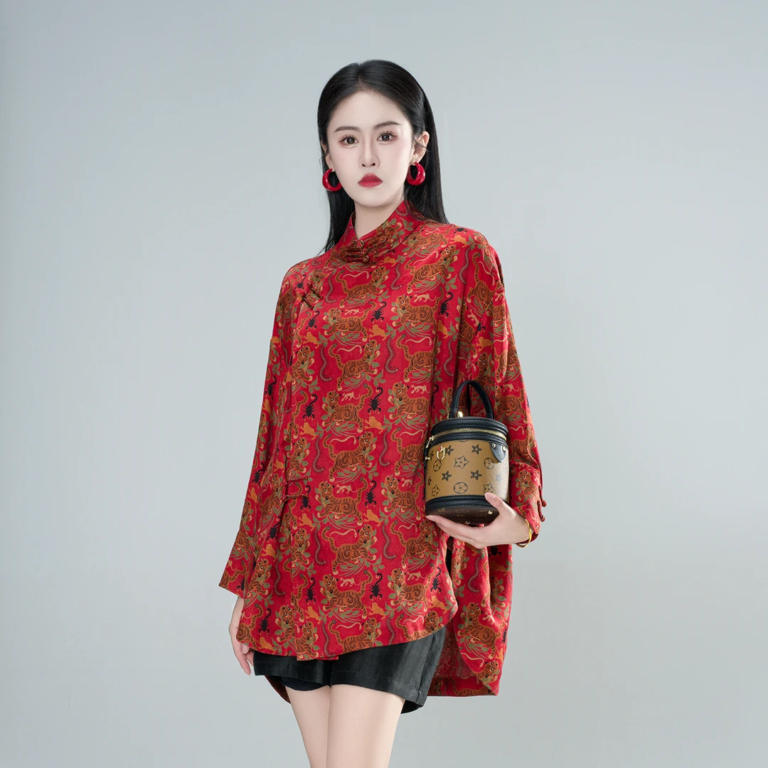 香云纱（寅灼）印花花萝新中式国风复古百搭气质中长款衬衫61785