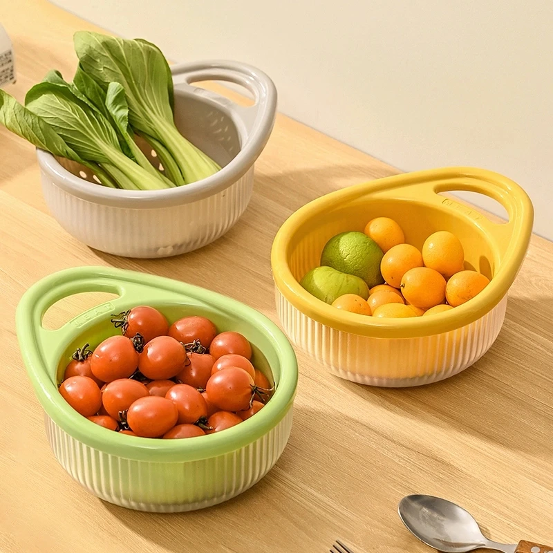 双层提手沥水篮厨房家用创意水果蔬菜多功能菜篮子果蔬洗菜盆WC