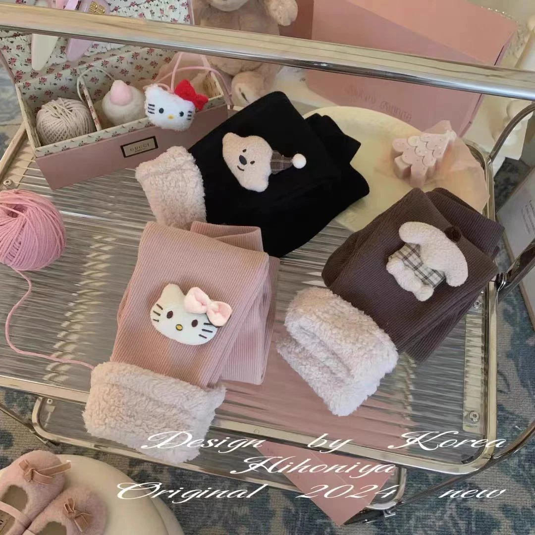 L2309新款女宝宝加绒卡通打底裤洋气 冬装裤子女童韩版保暖裤