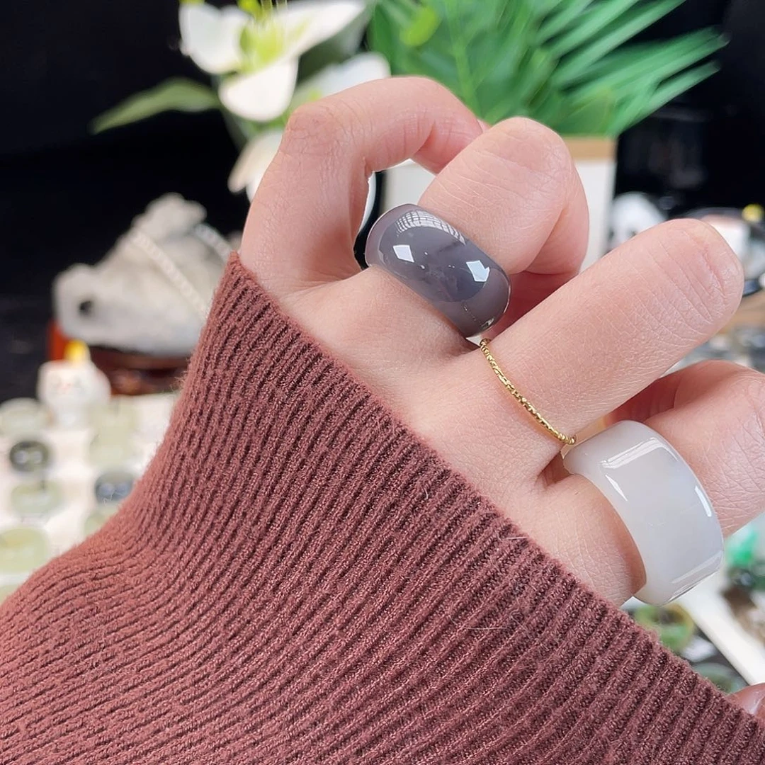 和田玉未镶嵌戒指E65帝王紫意境轮胎16.3