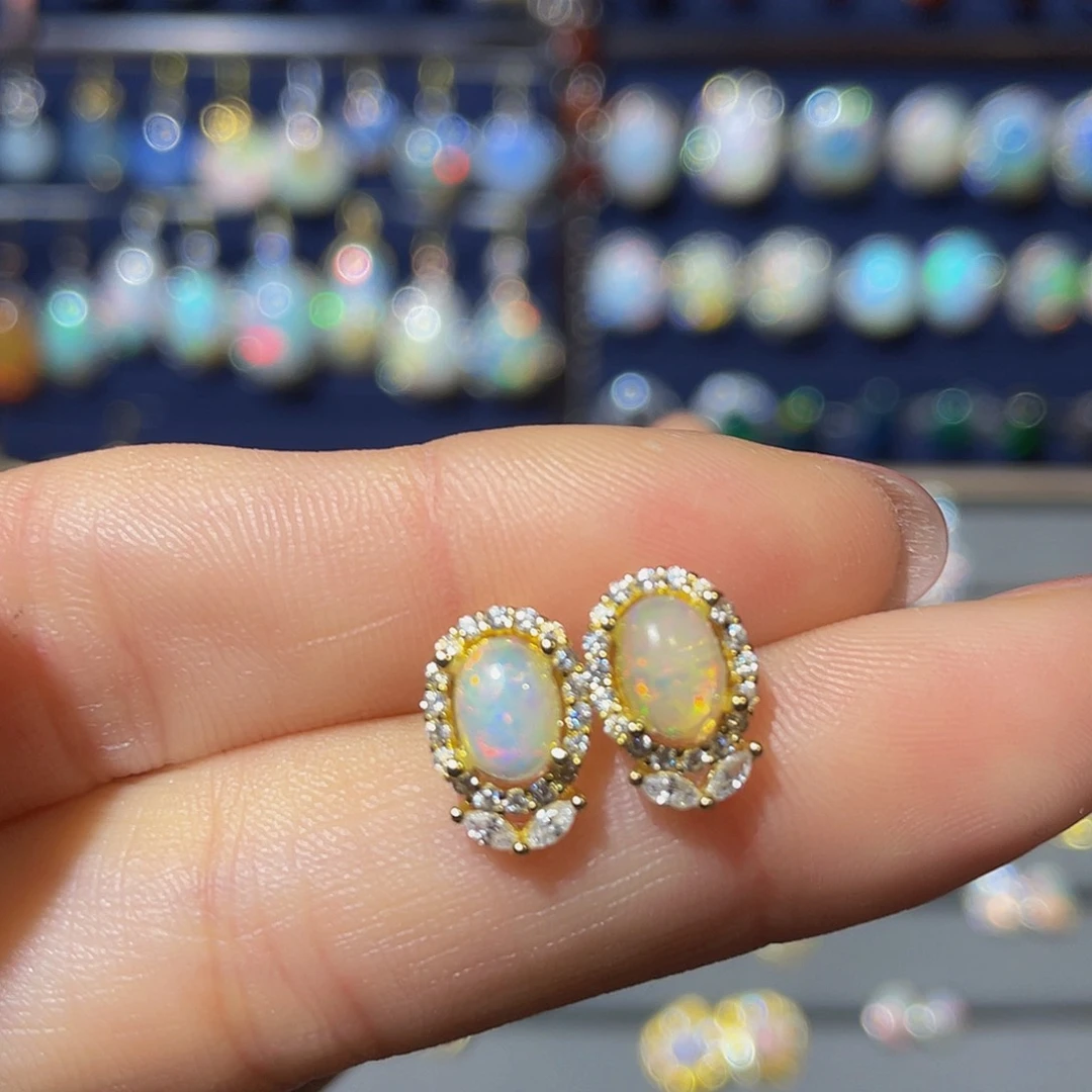 欧泊欧泊耳饰银S925镶嵌叶*之