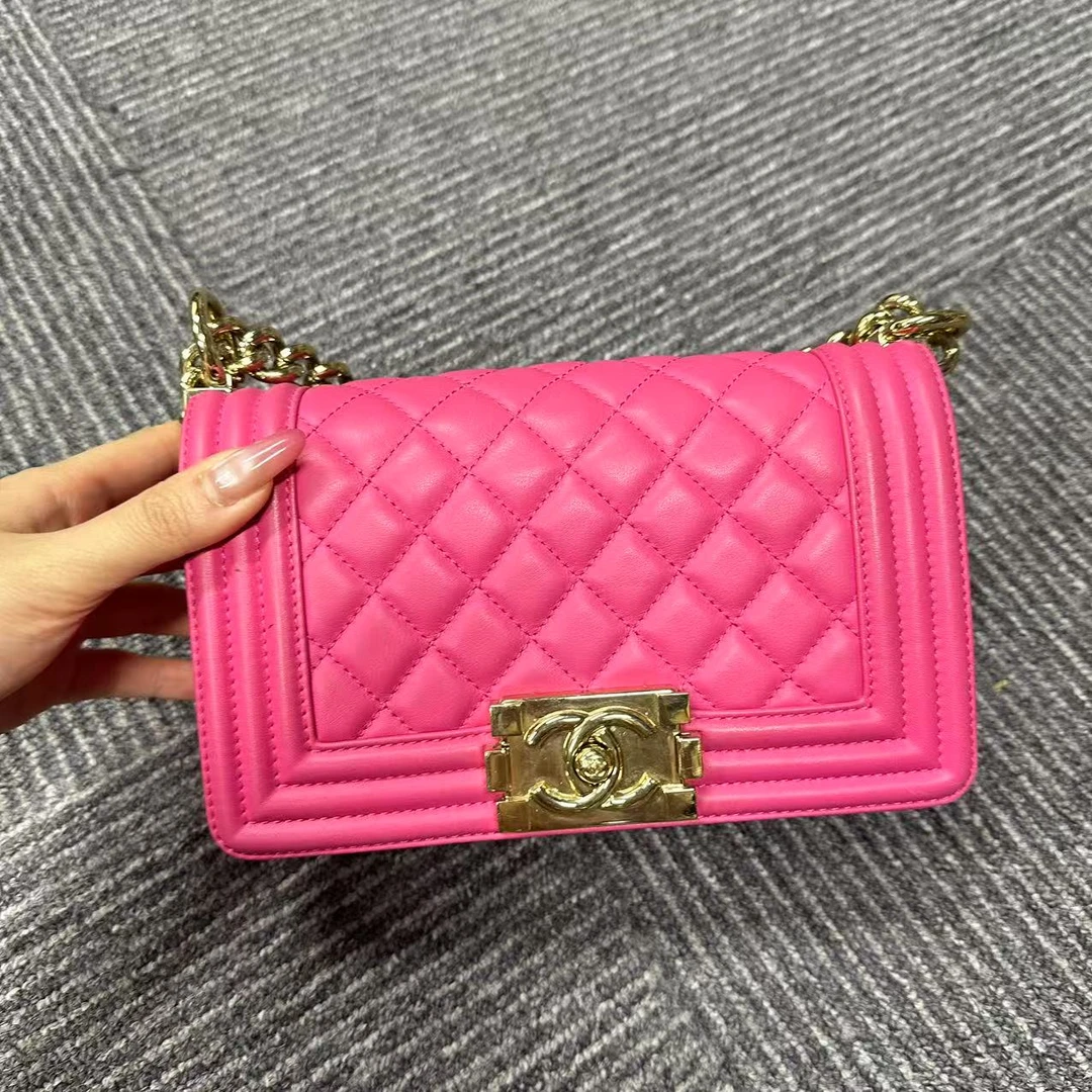 95新 Chanel/香奈儿 玫红色leboy/非真假不退补不换