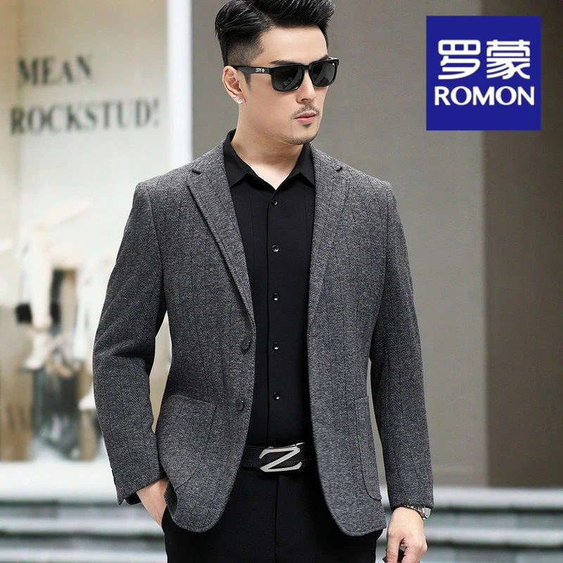 罗蒙/ROMON男士秋冬季【羊毛外套】舒适痞帅提花西装时尚外套男