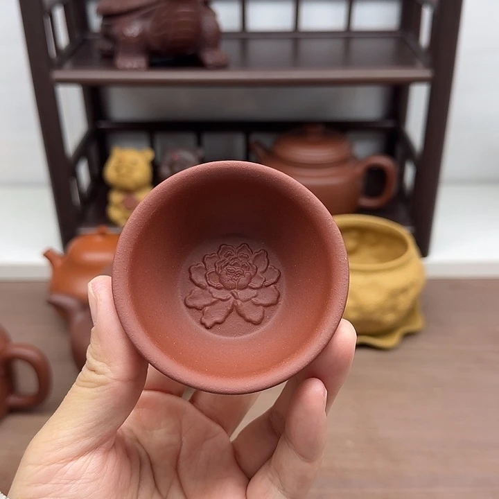 茶案紫泥一对牡丹客杯
