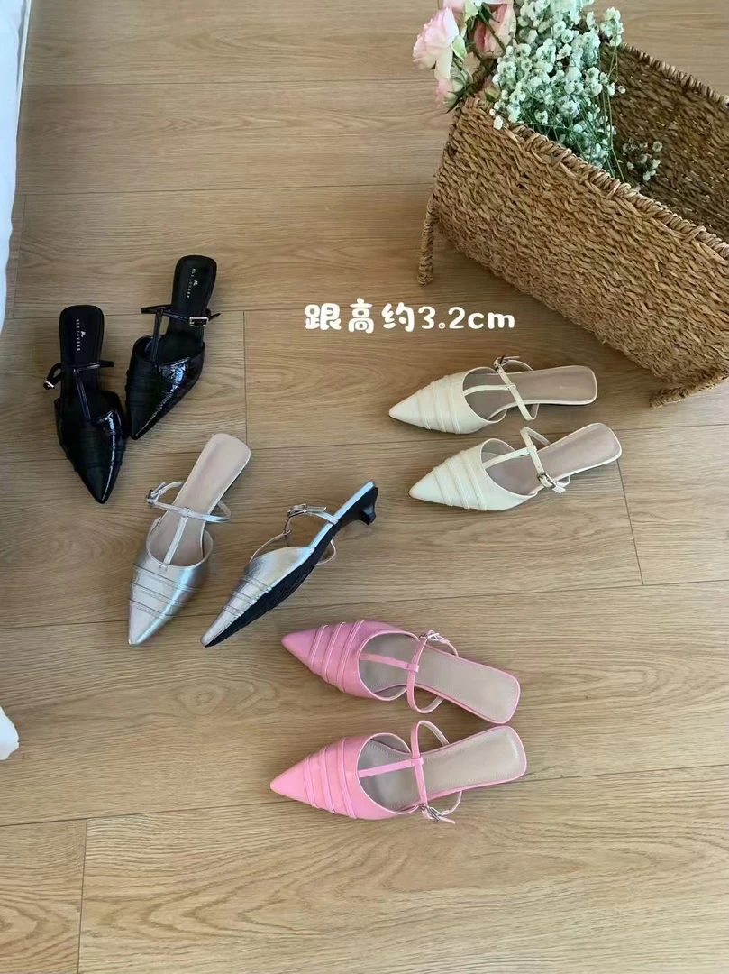 法式尖头细跟包头凉鞋女小众设计感小猫跟时尚浅口单鞋