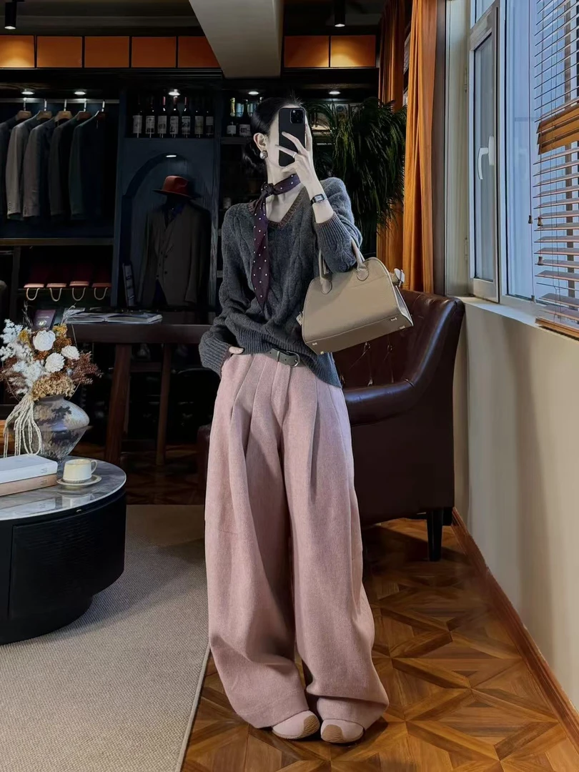 巨好看的冬装一整套韩风chic别致高级感慵懒松弛感灰色针织套装裤