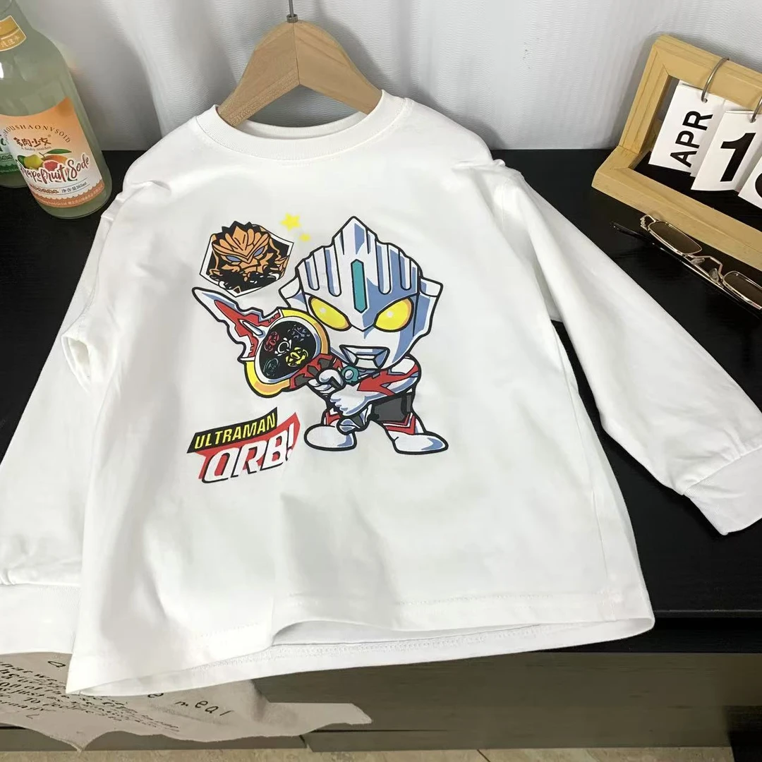 秋款卡通奥特曼高棉长袖磨毛儿童男童女童打底T恤圆领