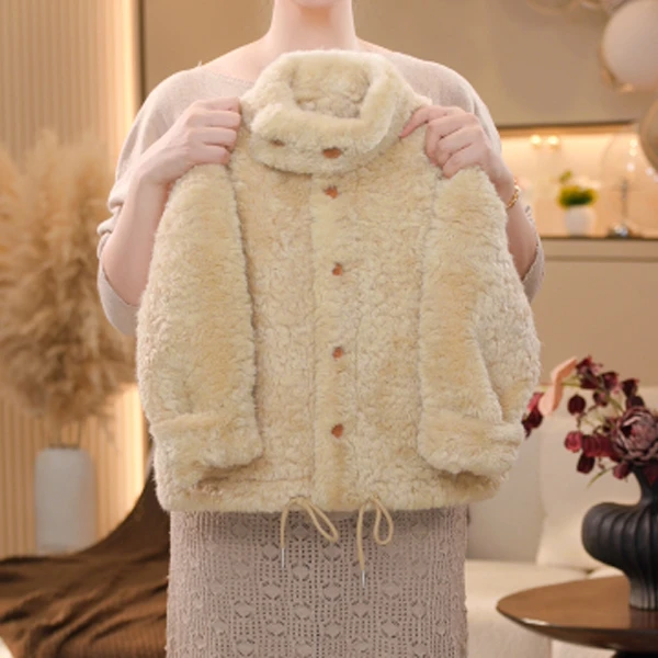 【米拉7】女童黄色棉衣加厚毛毛衣外套2025秋冬保暖季中大童棉服