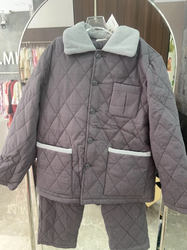 韩绿男士冬季三层夹棉加厚保暖可外穿休闲家居服