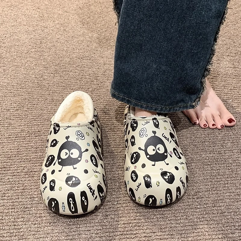 棉拖鞋女冬季可外穿款室内家居可爱小熊保暖加绒月子防水包跟棉鞋