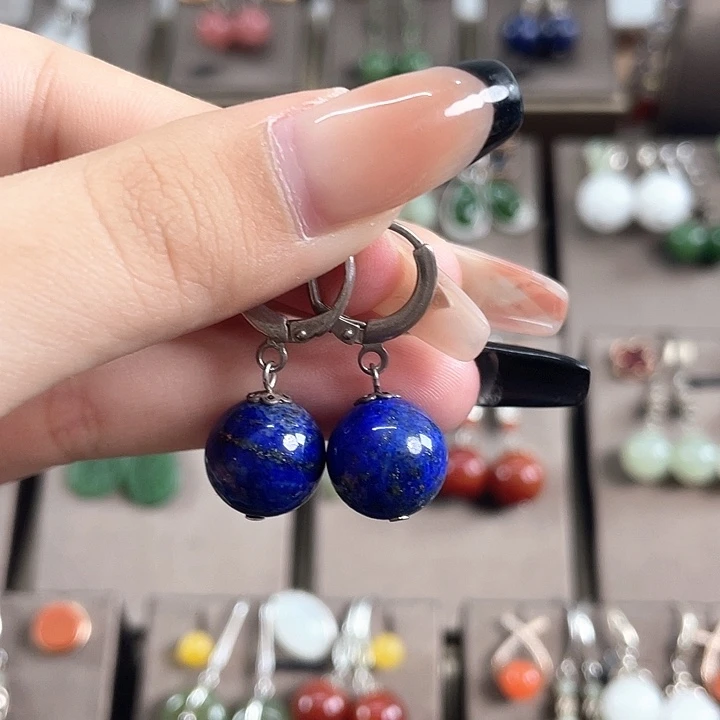 青金石银S925镶嵌耳饰12左右耳扣