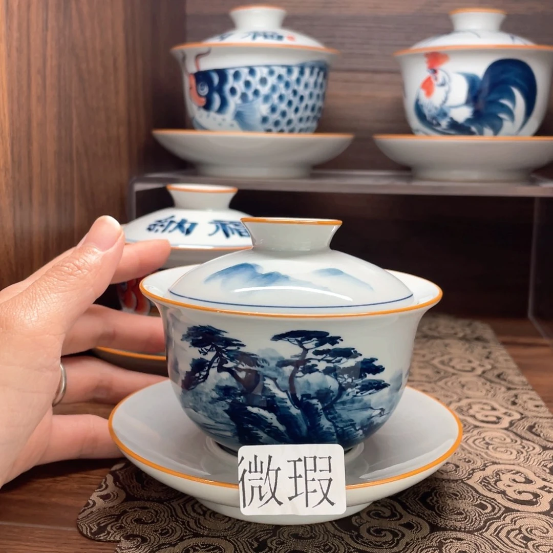 釉下彩纯手绘有瑕