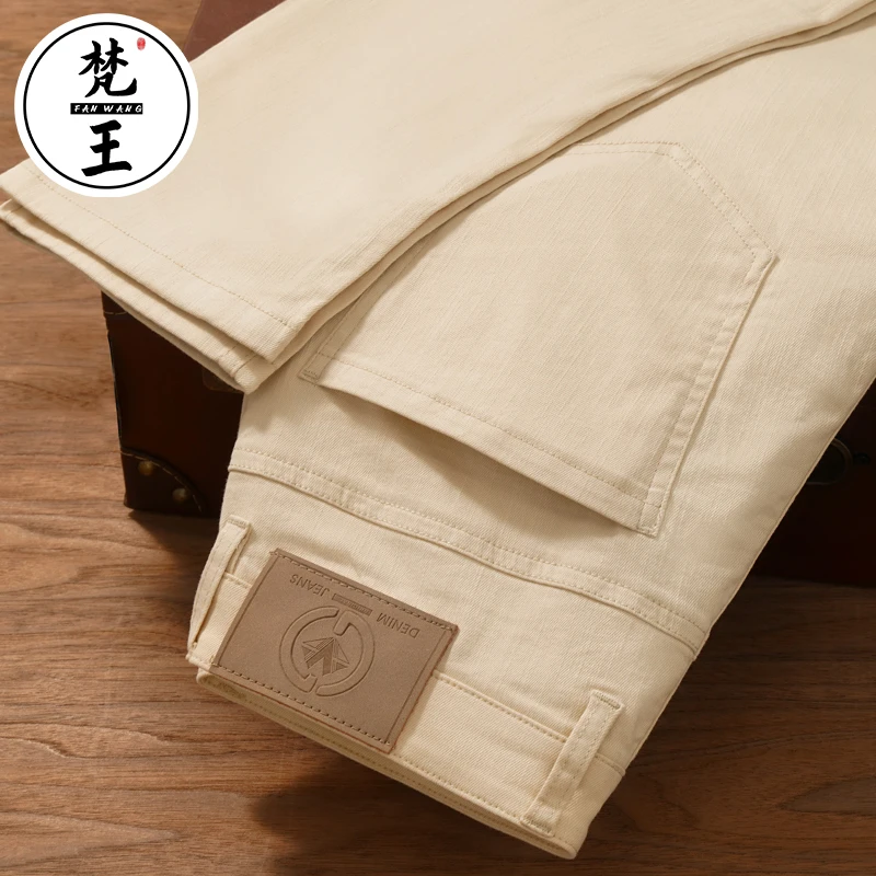 梵王夏季新款男牛仔裤高端时尚刺绣修身小直筒弹力休闲长裤8399B