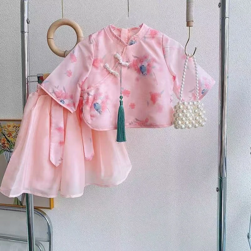 【自营｜国风两件套 盘扣旗袍设计】女童夏季两件套0216010