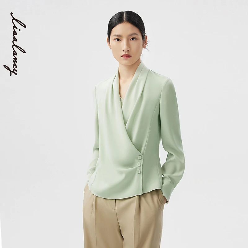 【欧若风】LANCY/朗姿2024春季新款长袖通勤三醋酸衬