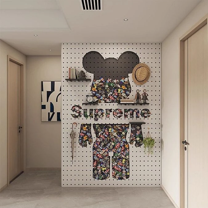 造型实木打印暴力熊洞洞板置物架玄关入户墙面遮挡装饰定制收纳